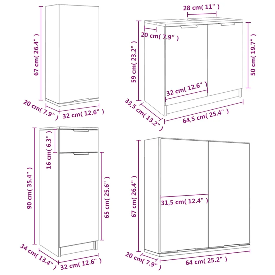 Meubles de salle de bain 5 pcs Sonoma gris Bois d'ingénierie - 12
