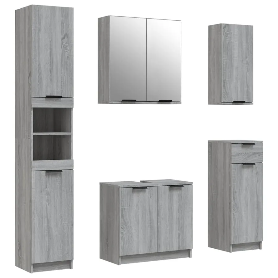 Meubles de salle de bain 5 pcs Sonoma gris Bois d'ingénierie - 2