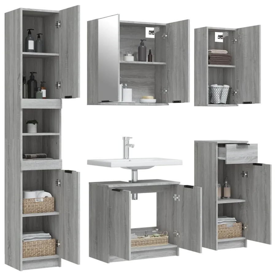 Meubles de salle de bain 5 pcs Sonoma gris Bois d'ingénierie - 4