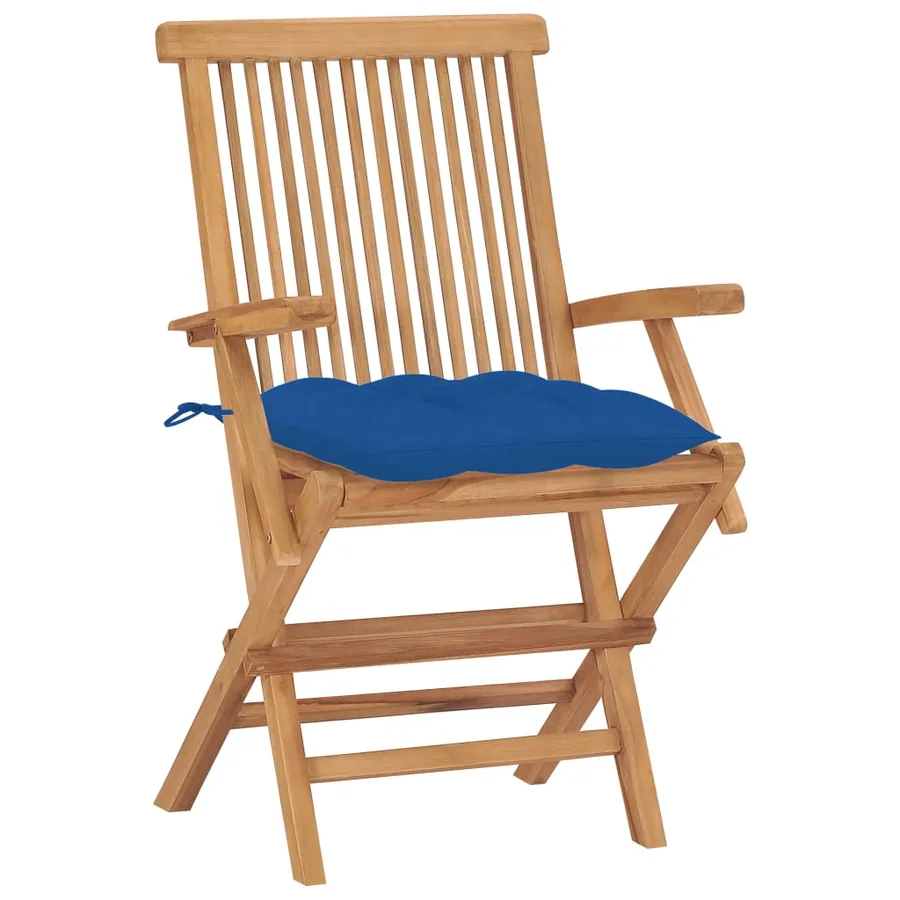 Chaises de jardin avec coussins bleu lot de 8 Bois teck massif - 3