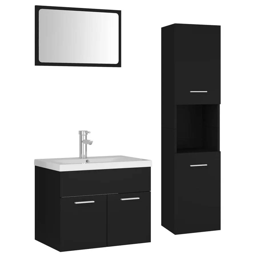 Ensemble de meubles de salle de bain Noir Aggloméré - 2