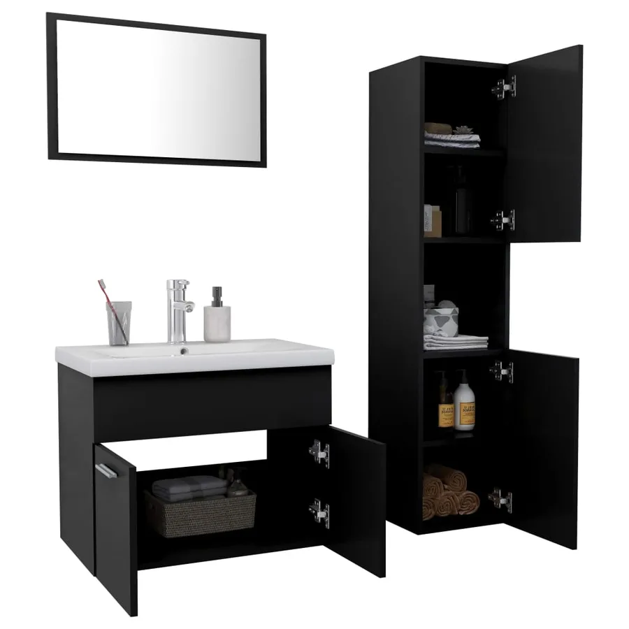 Ensemble de meubles de salle de bain Noir Aggloméré - 3