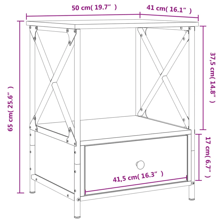 Table de chevet chêne marron 50x41x65 cm bois d'ingénierie - 11