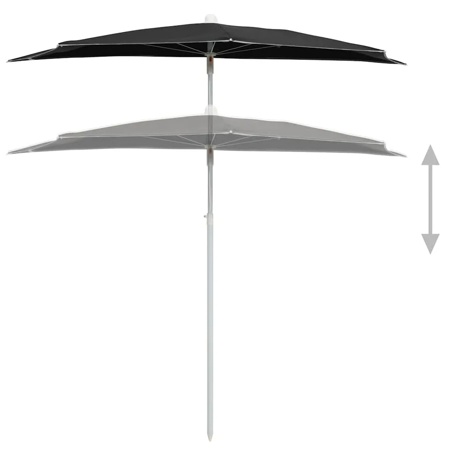 Demi-parasol de jardin avec mât 180x90 cm noir - 4