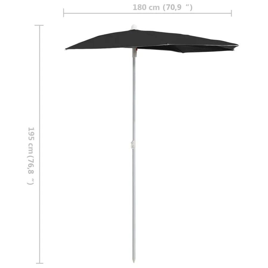 Demi-parasol de jardin avec mât 180x90 cm noir - 8