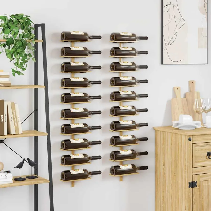 Casier à vin mural pour 10 bouteilles 2 pcs Doré Métal - 3