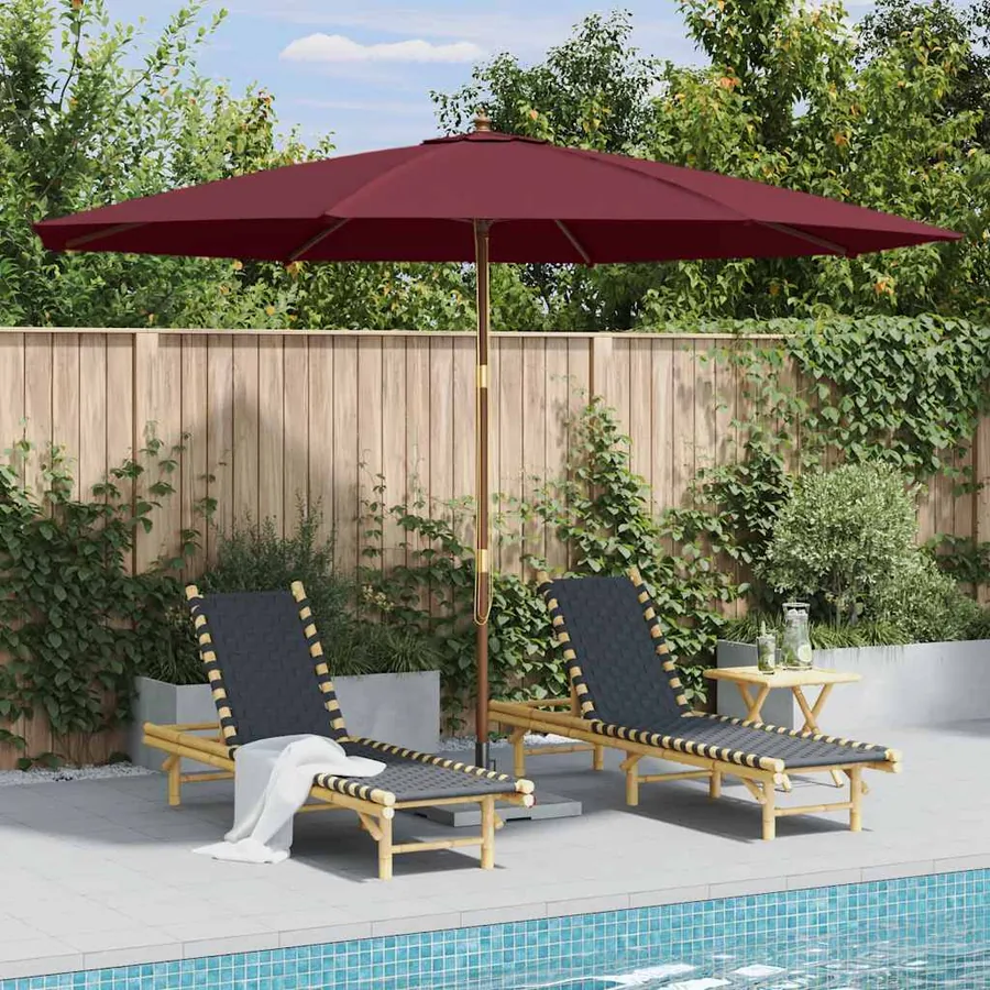 Parasol d'extérieur avec mât en bois 350 cm Bordeaux