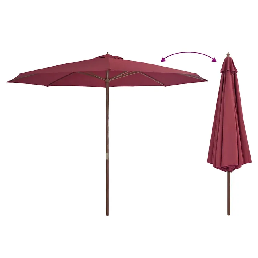 Parasol d'extérieur avec mât en bois 350 cm Bordeaux - 3