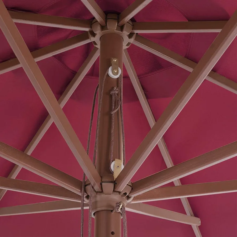 Parasol d'extérieur avec mât en bois 350 cm Bordeaux - 4