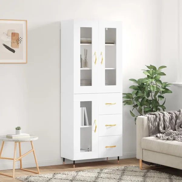 Buffet haut Blanc 69,5x34x180 cm Bois d'ingénierie