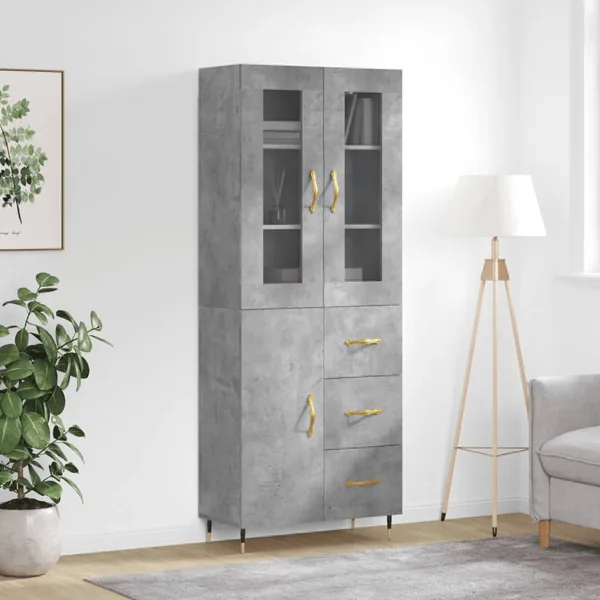 Buffet haut Gris béton 69,5x34x180 cm Bois d'ingénierie