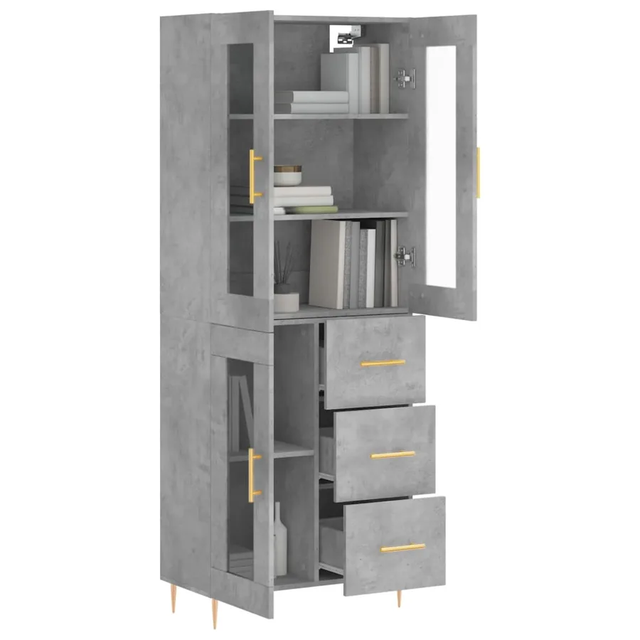 Buffet haut Gris béton 69,5x34x180 cm Bois d'ingénierie - 3