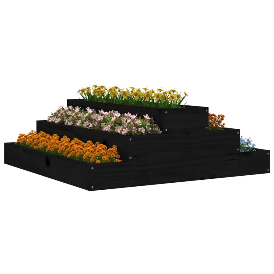 Jardinière Noir 80x80x27 cm Bois massif de pin - 3