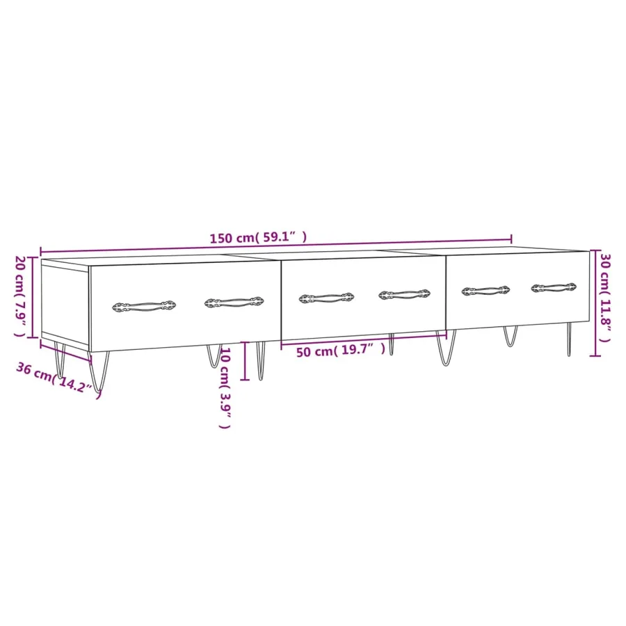 Meuble TV chêne fumé 150x36x30 cm bois d'ingénierie - 12
