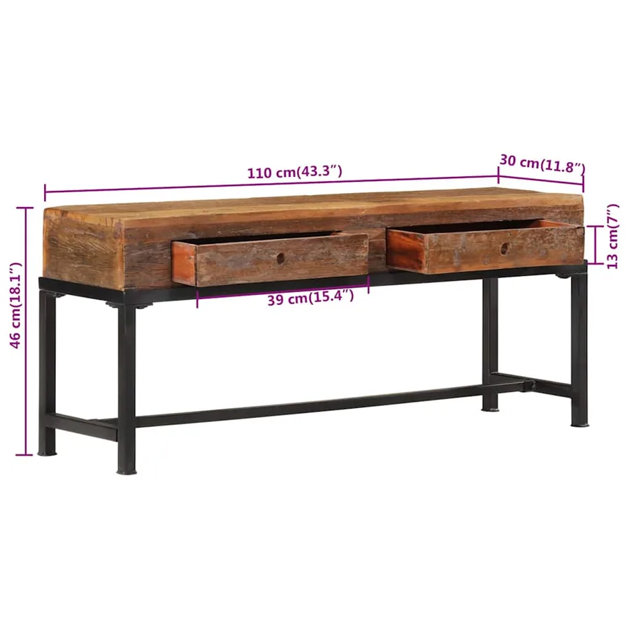 Meuble TV 110x30x46 cm bois massif de récupération - 9