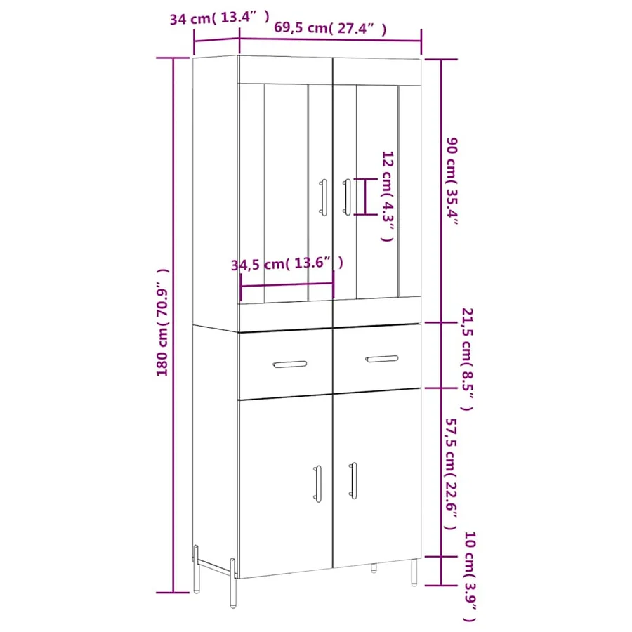 Buffet haut Chêne fumé 69,5x34x180 cm Bois d'ingénierie - 14
