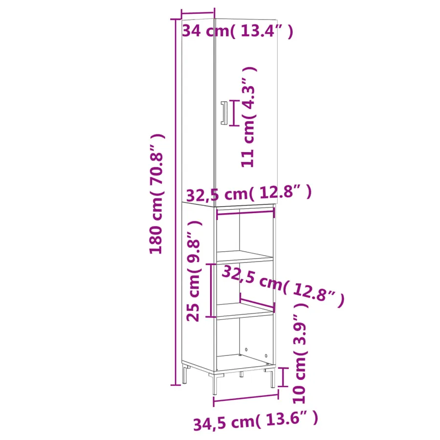 Buffet haut Chêne fumé 34,5x34x180 cm Bois d'ingénierie - 13