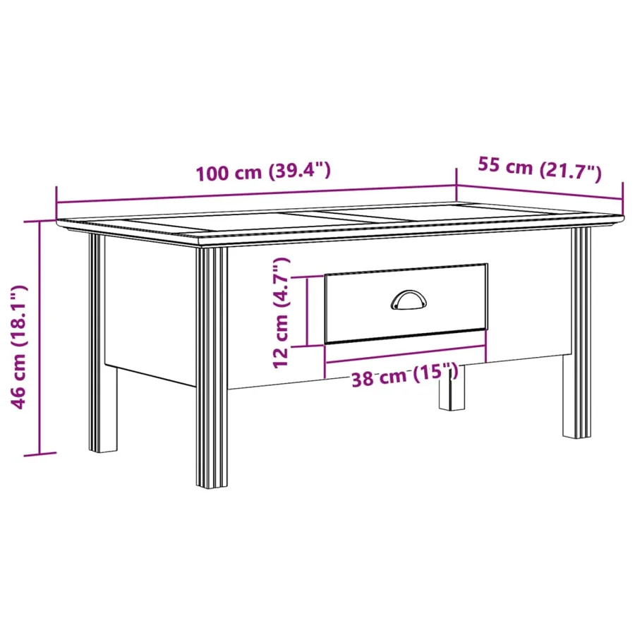 Table basse BODO blanc et marron 100x55x46cm bois de pin massif - 8