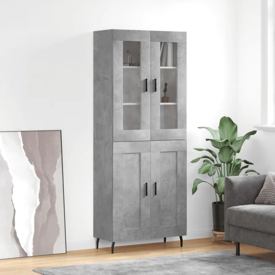 Buffet haut Gris béton 69,5x34x180 cm Bois d'ingénierie