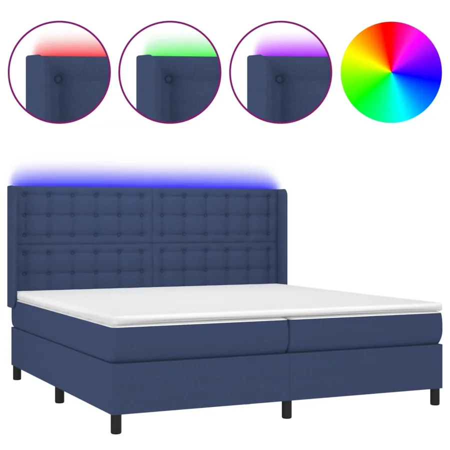 Sommier à lattes de lit matelas et LED Bleu 200x200 cm Tissu - 2