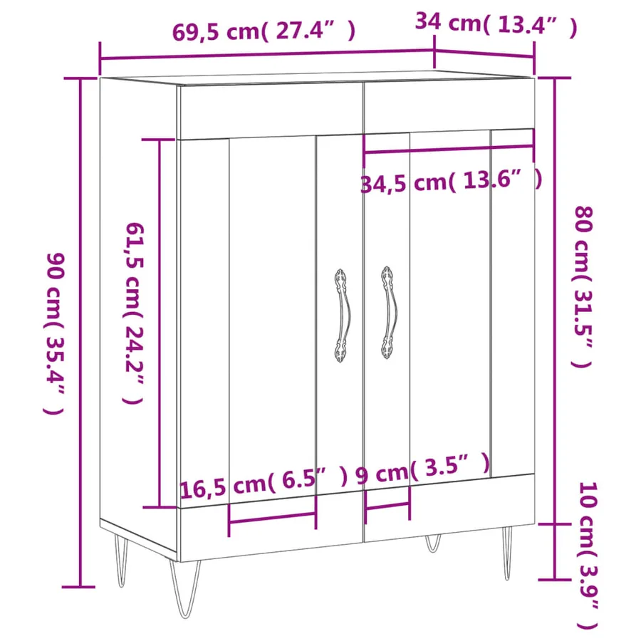 Buffet Blanc brillant 69,5x34x90 cm Bois d'ingénierie - 12