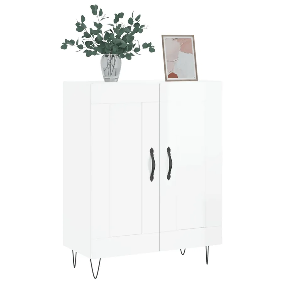 Buffet Blanc brillant 69,5x34x90 cm Bois d'ingénierie - 3