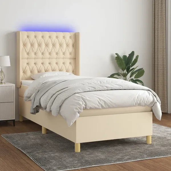 Sommier à lattes de lit matelas et LED Crème 80x200cm Tissu