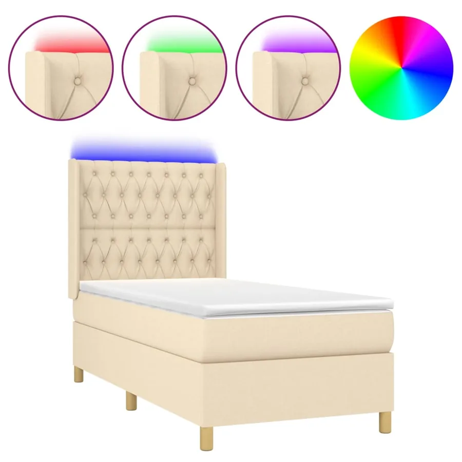 Sommier à lattes de lit matelas et LED Crème 80x200cm Tissu - 2