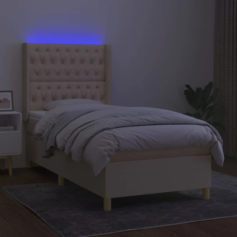 Sommier à lattes de lit matelas et LED Crème 80x200cm Tissu - 3
