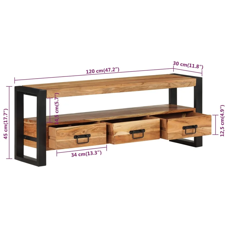Meuble TV 120x30x45 cm bois d'acacia massif - 7