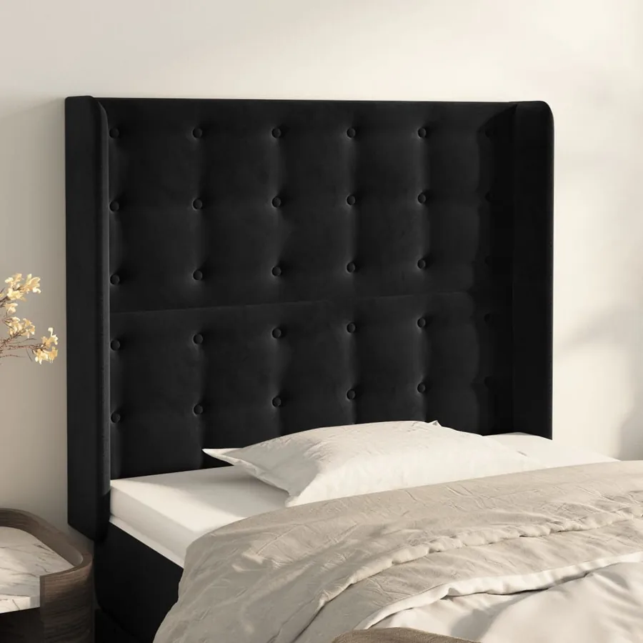 Tête de lit avec oreilles Noir 83x16x118/128 cm Velours