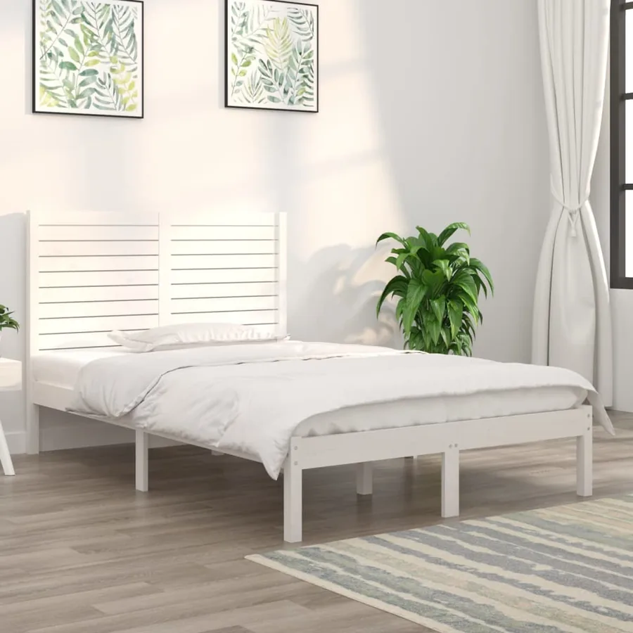 Cadre de lit sans matelas blanc 140x190 cm bois massif