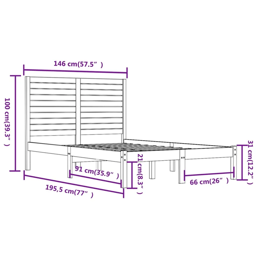 Cadre de lit sans matelas blanc 140x190 cm bois massif - 6
