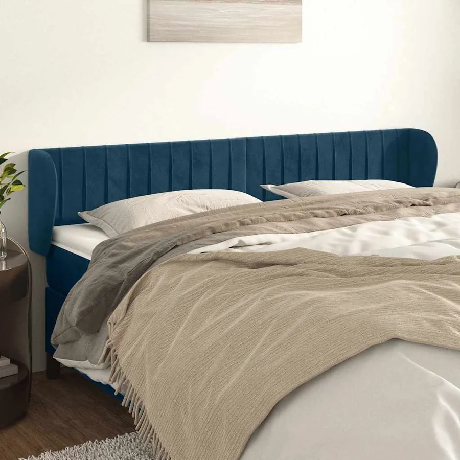 Tête de lit avec oreilles Bleu foncé 163x23x78/88 cm Velours