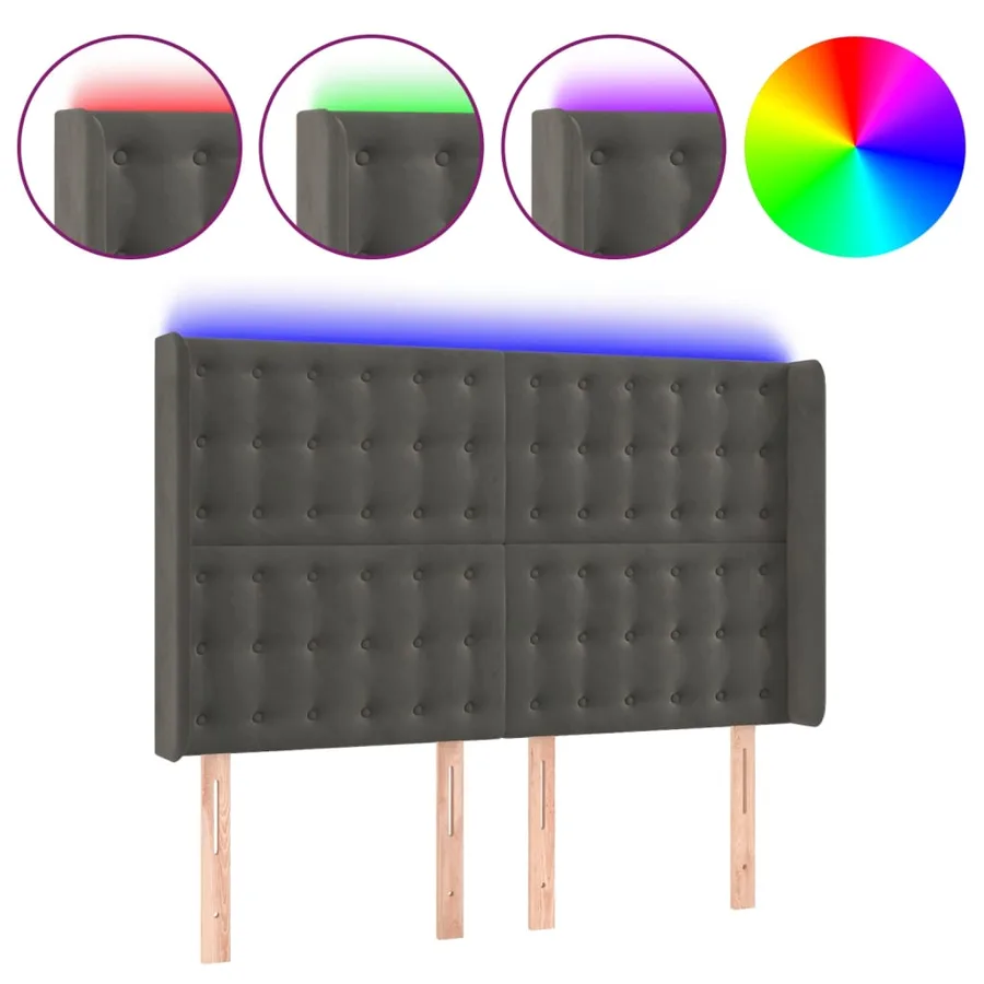 Tête de lit à LED Gris foncé 147x16x118/128 cm Velours - 2