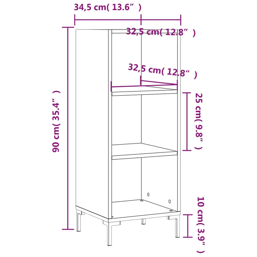 Buffet chêne fumé 34,5x32,5x90 cm bois d'ingénierie - 9