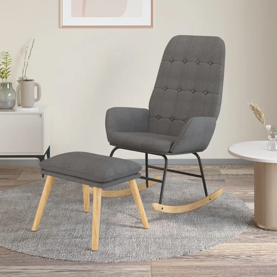 Chaise à bascule avec repose-pied Gris clair Tissu
