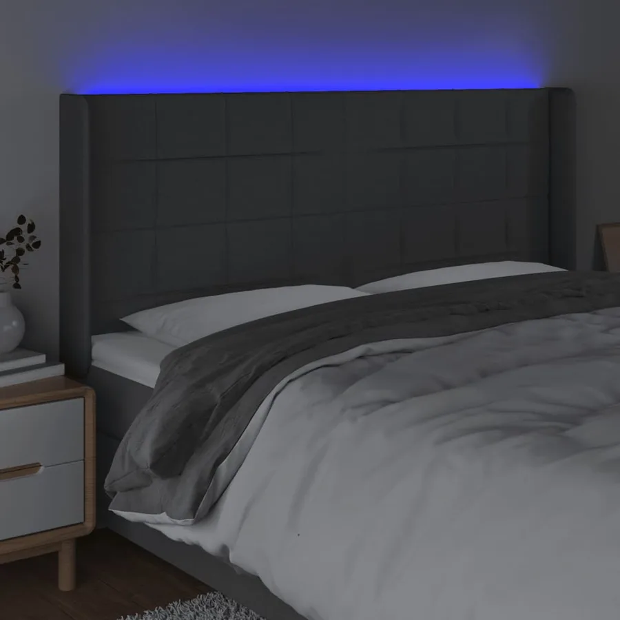 Tête de lit à LED Gris foncé 163x16x118/128 cm Tissu - 3