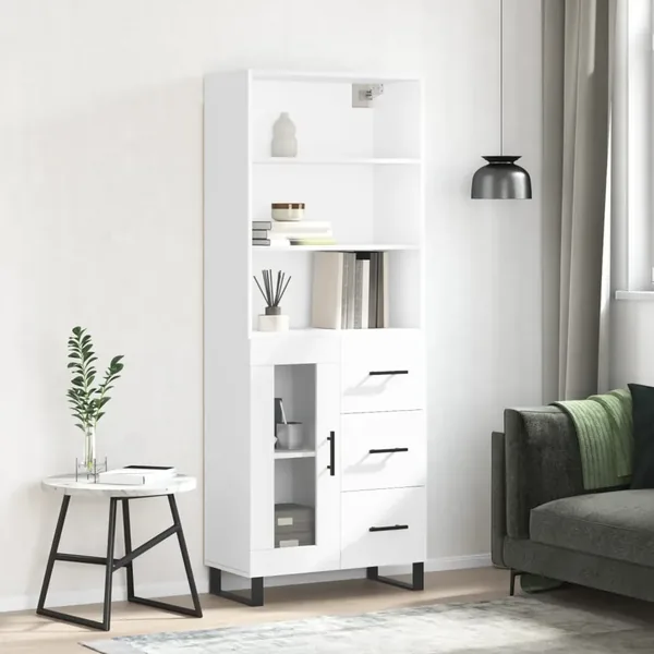 Buffet haut Blanc brillant 69,5x34x180 cm Bois d'ingénierie
