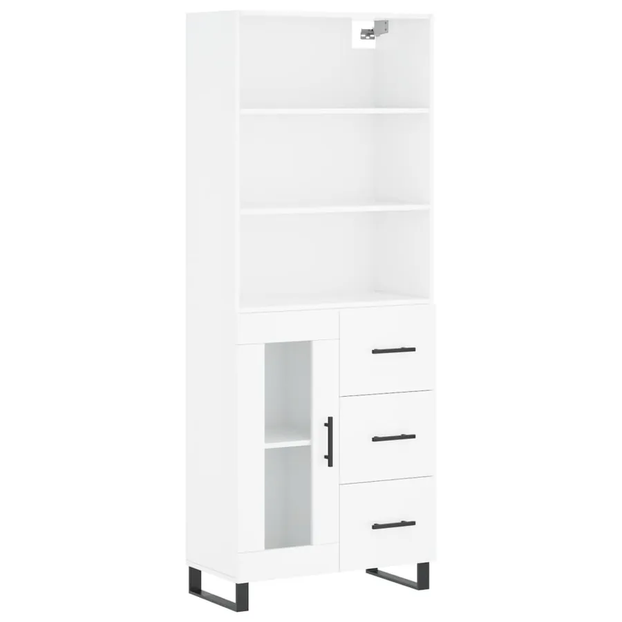 Buffet haut Blanc brillant 69,5x34x180 cm Bois d'ingénierie - 2