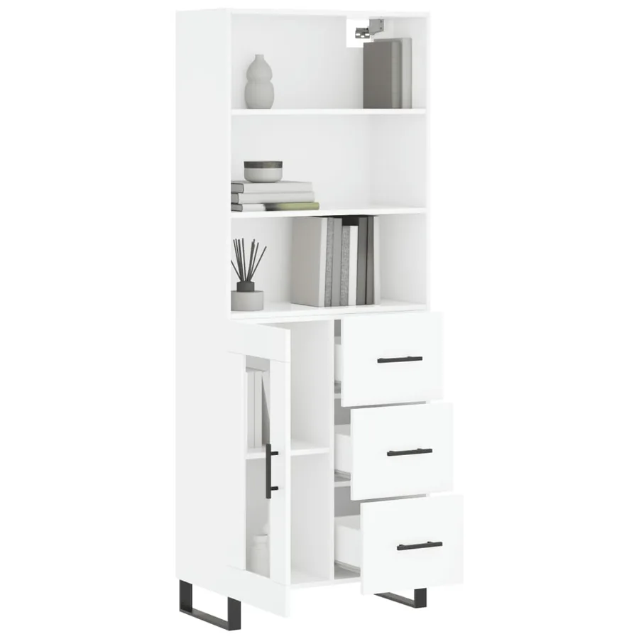 Buffet haut Blanc brillant 69,5x34x180 cm Bois d'ingénierie - 3