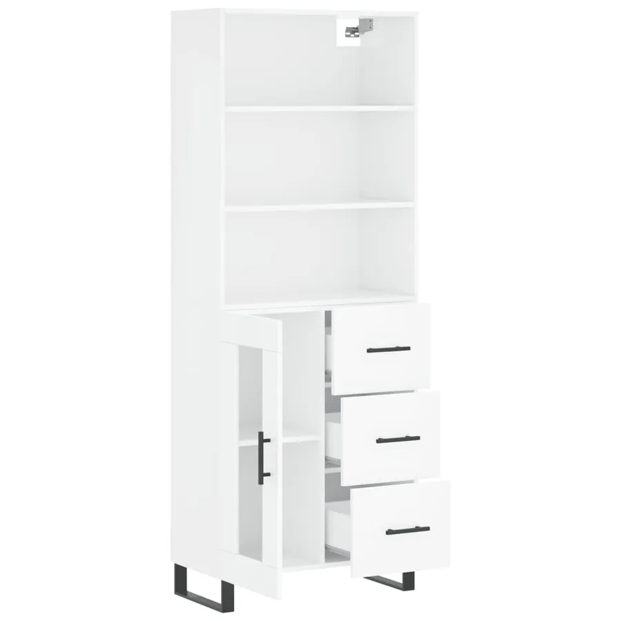 Buffet haut Blanc brillant 69,5x34x180 cm Bois d'ingénierie - 4