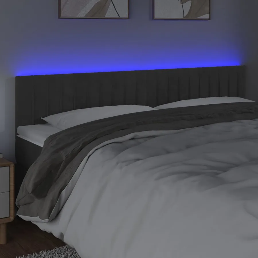 Tête de lit à LED Gris foncé 180x5x78/88 cm Velours - 3