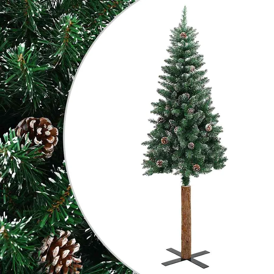Sapin de Noël mince bois véritable et neige blanche vert 150 cm - 2