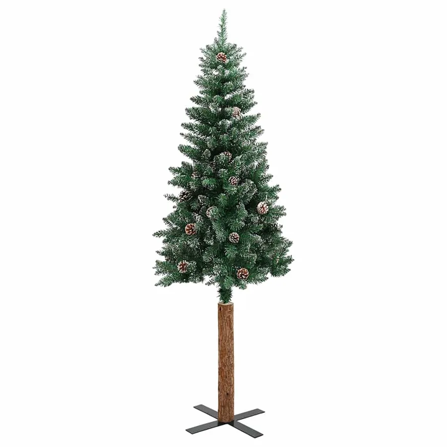 Sapin de Noël mince bois véritable et neige blanche vert 150 cm - 3