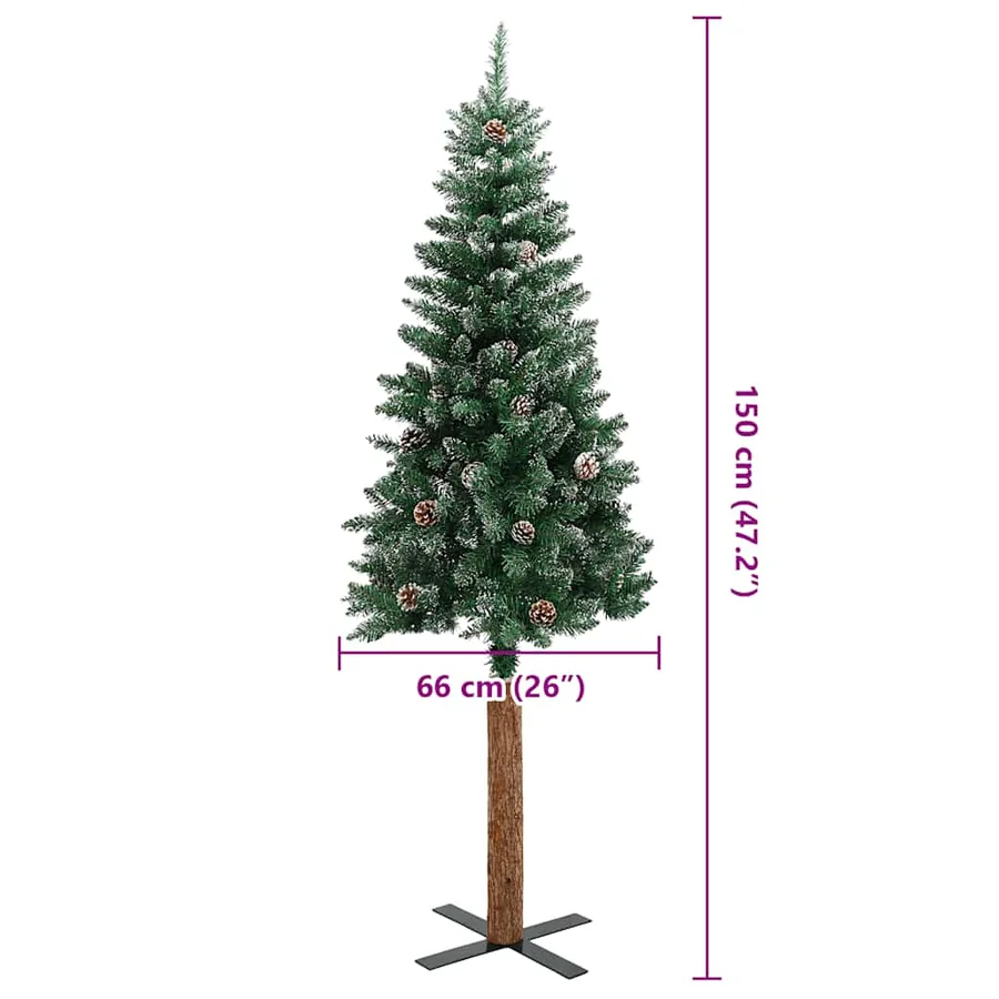 Sapin de Noël mince bois véritable et neige blanche vert 150 cm - 7
