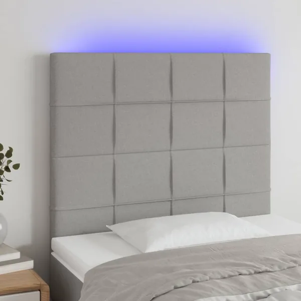 Tête de lit à LED Gris clair 80x5x118/128 cm Tissu