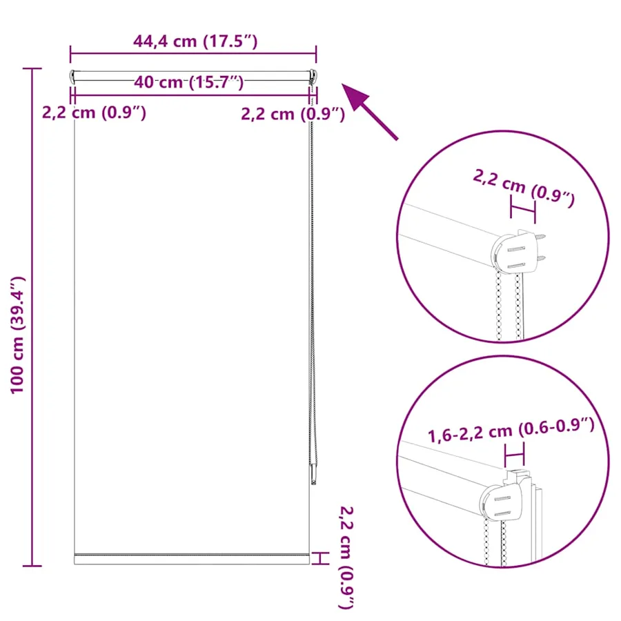 Store enrouleur occultant 44,4 x 100 cm, largeur du tissu 40 cm, blanc cassé - 18