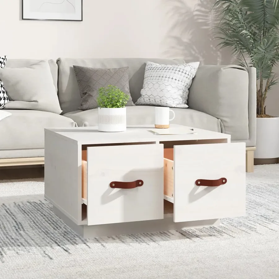 Table basse Blanc 60x53x35 cm Bois massif de pin - 3
