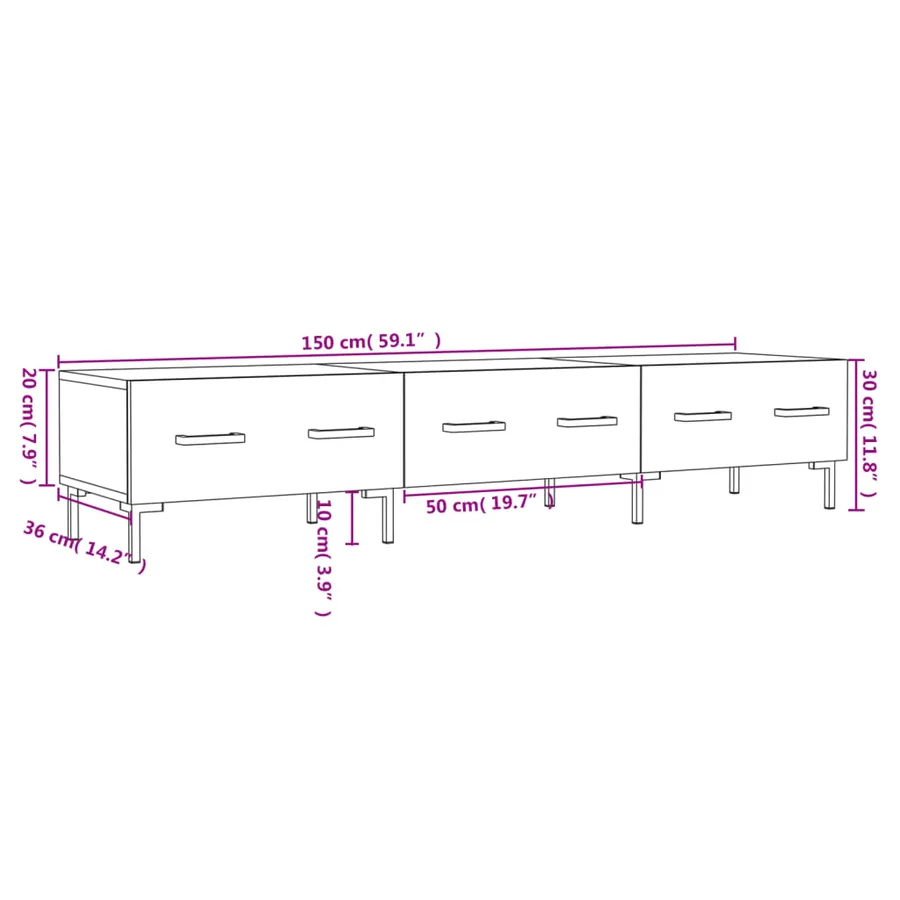 Meuble TV blanc brillant 150x36x30 cm bois d'ingénierie - 12